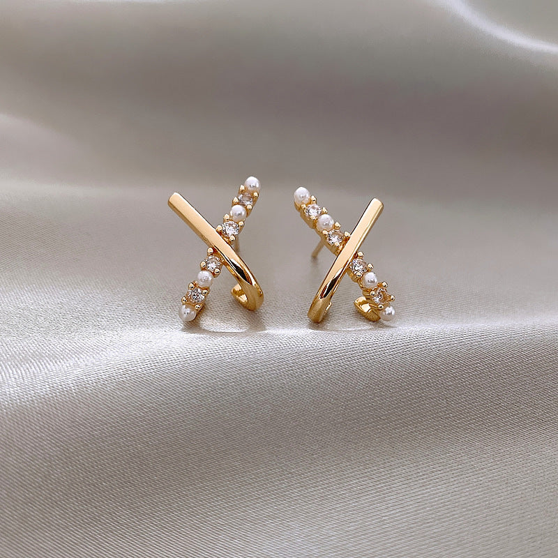 Cross Shaped Pearl Earrings