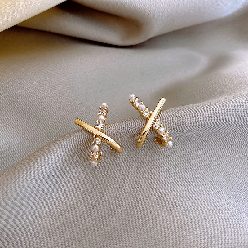 Cross Shaped Pearl Earrings