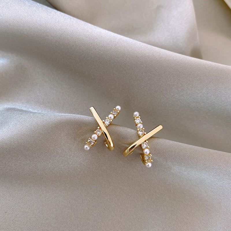 Cross Shaped Pearl Earrings